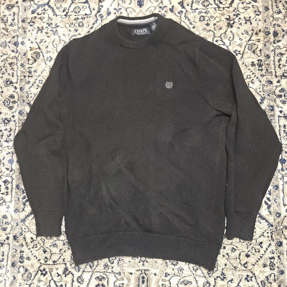 Chaps 100% Cotton Crewneck Sweater Black Mens M Quiet Luxury Minimalist